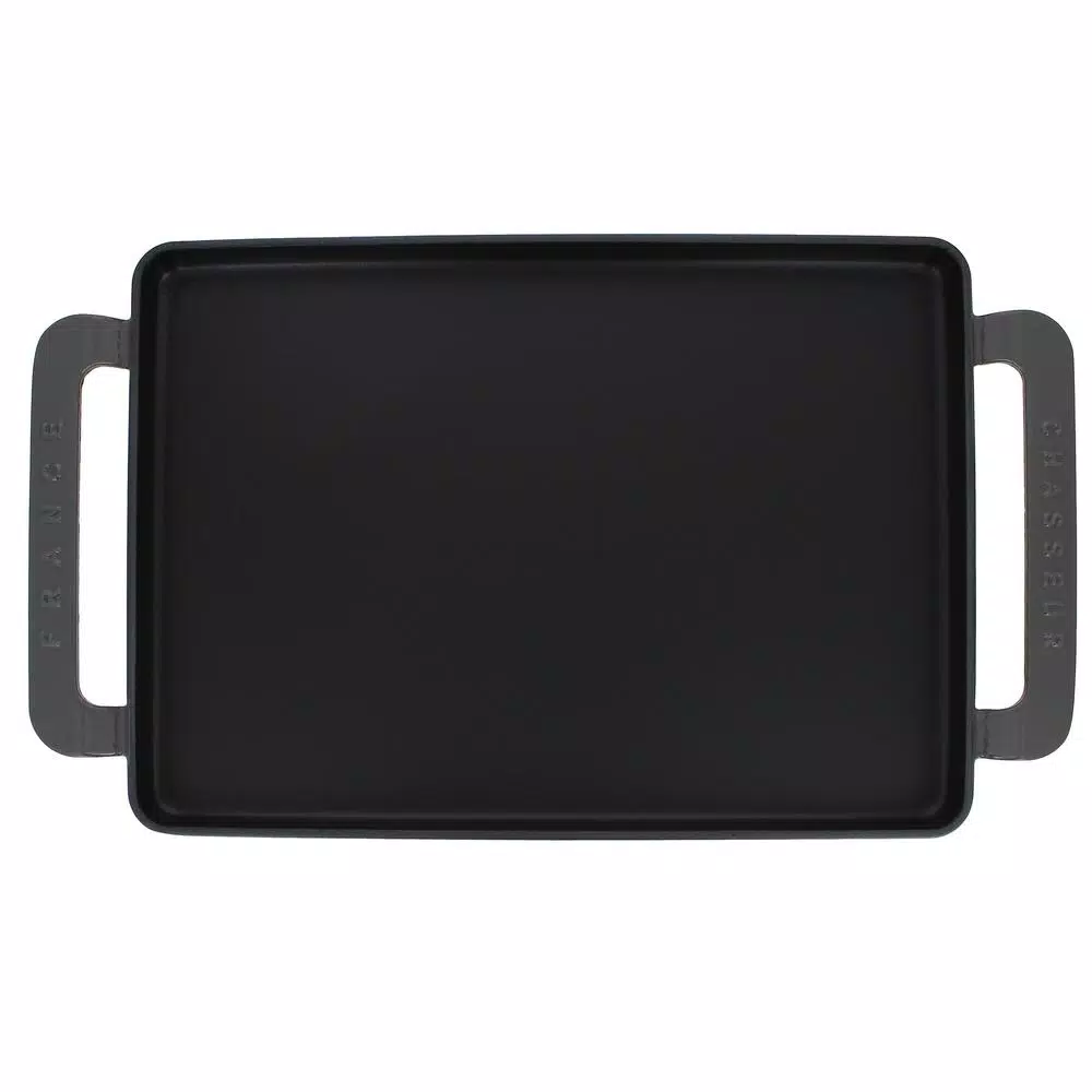 Chasseur 14-in Enameled Cast Iron Rectangular Griddle - Caviar Grey