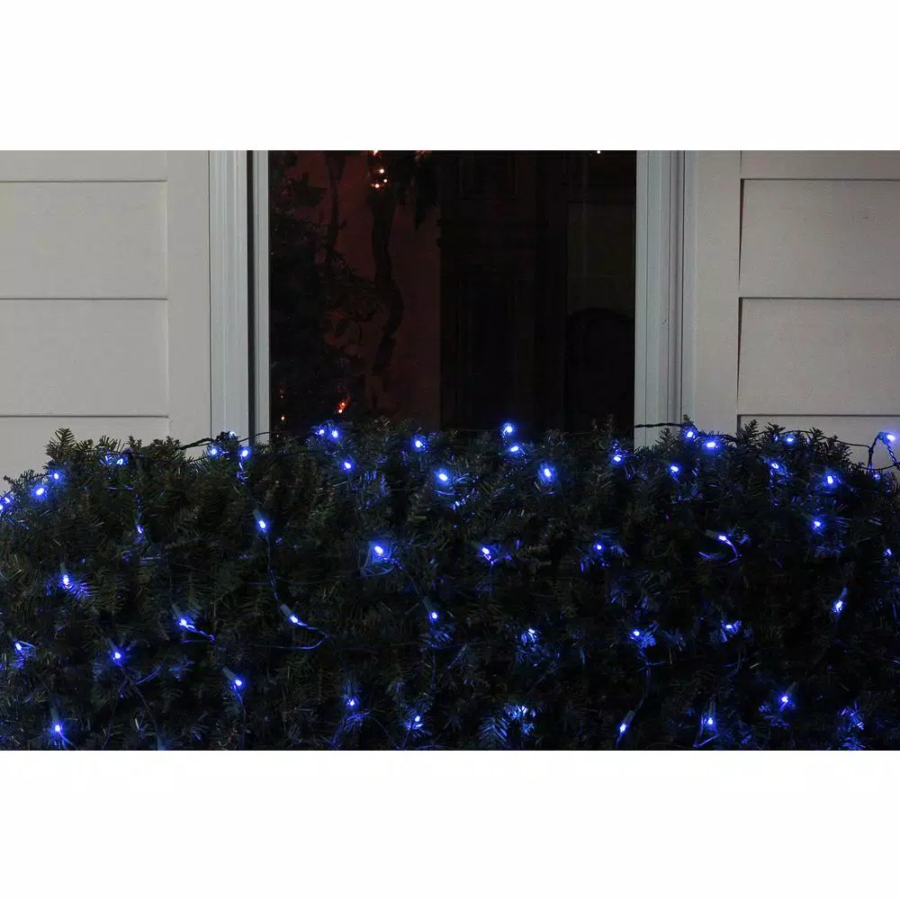 Northlight 4 ft. x 6 ft. Blue LED Net Style Christmas Lights with Green Wire, 150 Bulbs