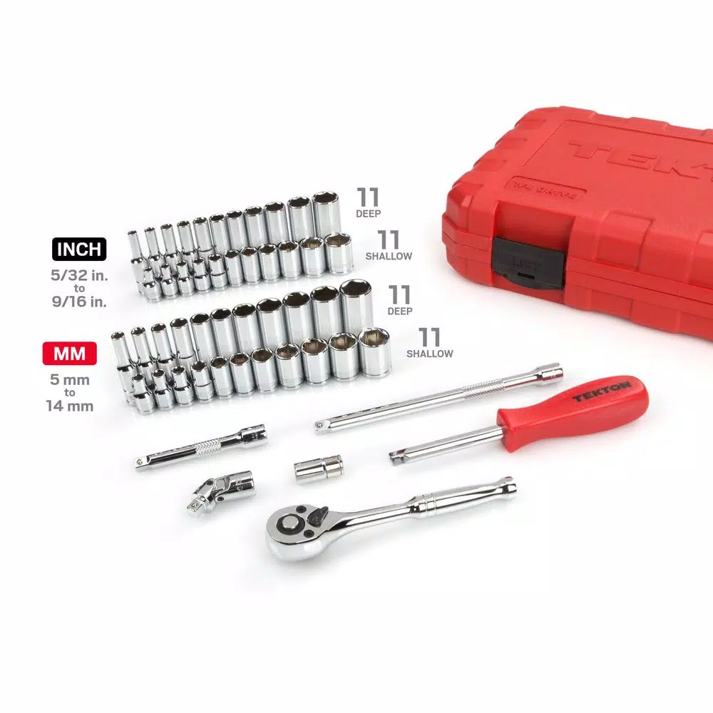 TEKTON 51-Piece 1/4 in. Drive Socket Set, SAE and Metric, Shallow and Deep Lengths