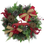 Fraser Hill Farm 24 in. Artificial Christmas Wreath with Pinecones, Burlap Bows and Wooden Truck thumbnail 1