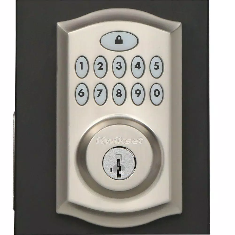 Kwikset SmartCode Satin Nickel Single Cylinder Electronic Deadbolt with SmartKey Security and Juno Passage Knob