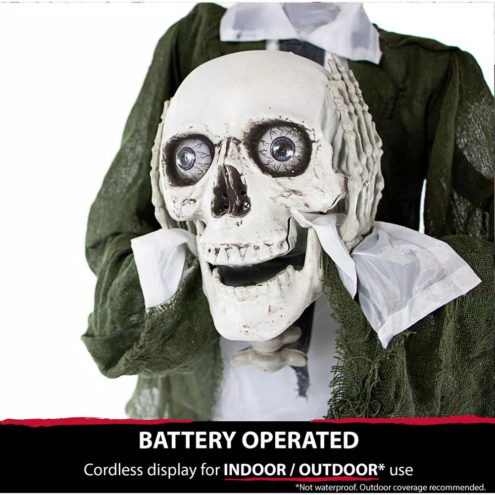 Haunted Hill Farm 5 ft. Animatronic Headless Man Halloween Prop with Talking Skull