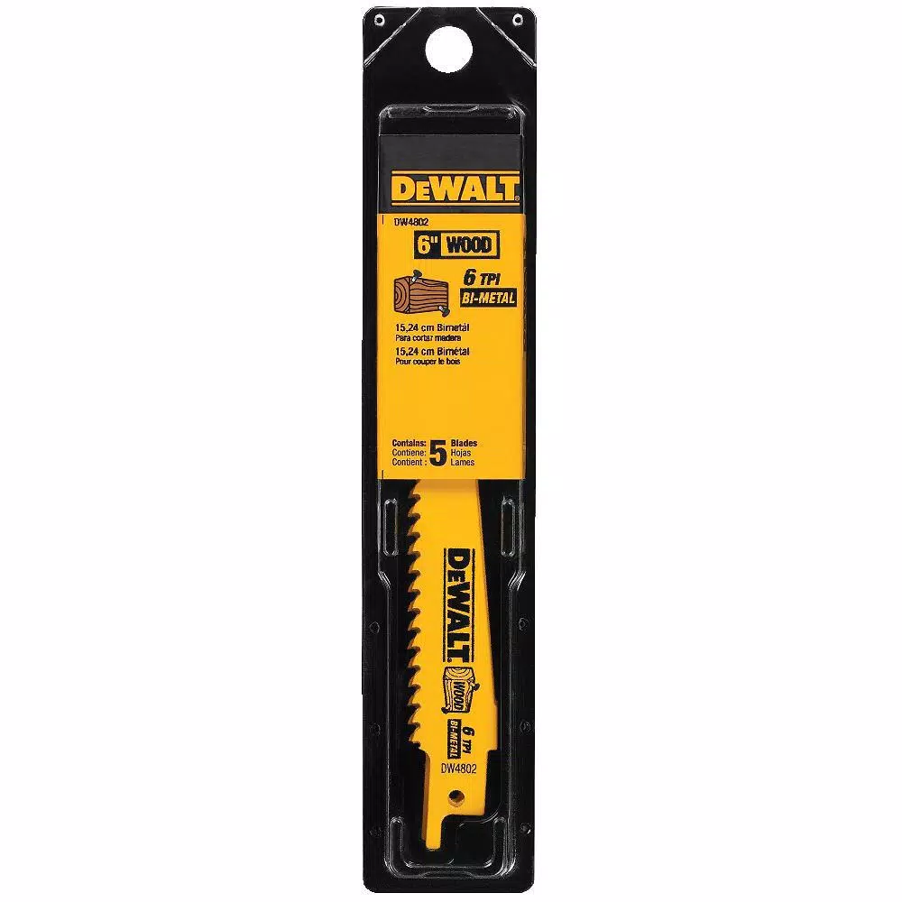 DEWALT 6 in. 6 TPI Bi-Metal Taper Back Reciprocating Saw Blade, 5-Pack