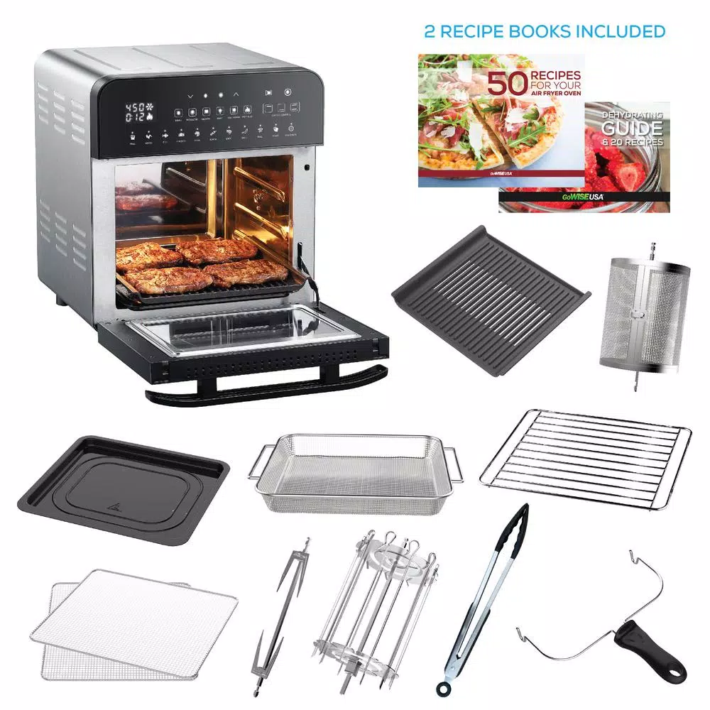 GoWISE USA GoWISE 1700W Ultimate Air Fryer Oven Grill with Dual Heating, Rotisserie & Dehydrator, 14.7 qt, Stainless Steel
