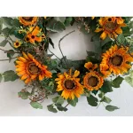 Glitzhome 24 in. Artificial Sunflower Wreath with Golden Orange Sunflowers and Green Silk Leaves thumbnail 2