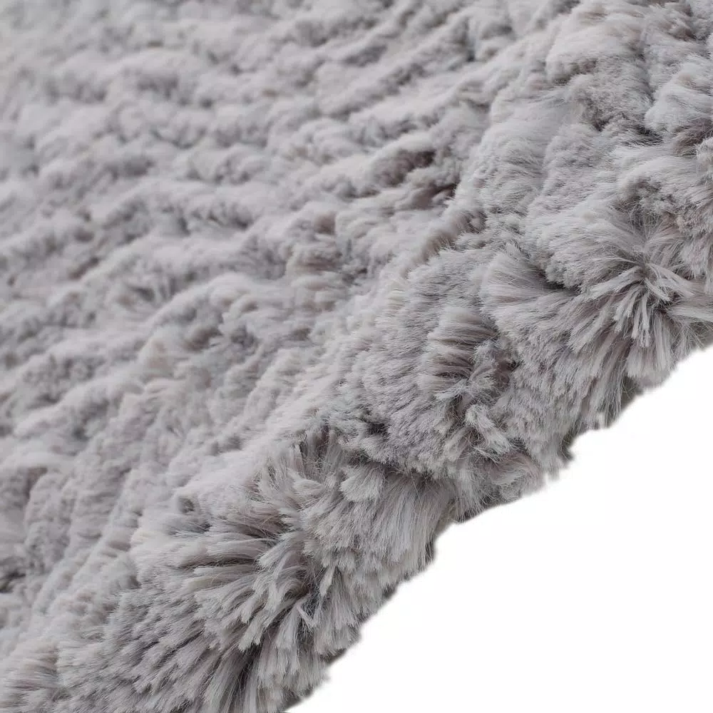 Noble House Toscana Trout Faux Fur Throw Blanket, Gray Modern Solid Pattern