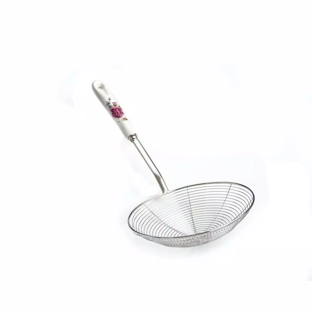 ExcelSteel 6.25 in. Stainless Steel Wire Strainer with Ceramic Rose Handle and Hanging Hook