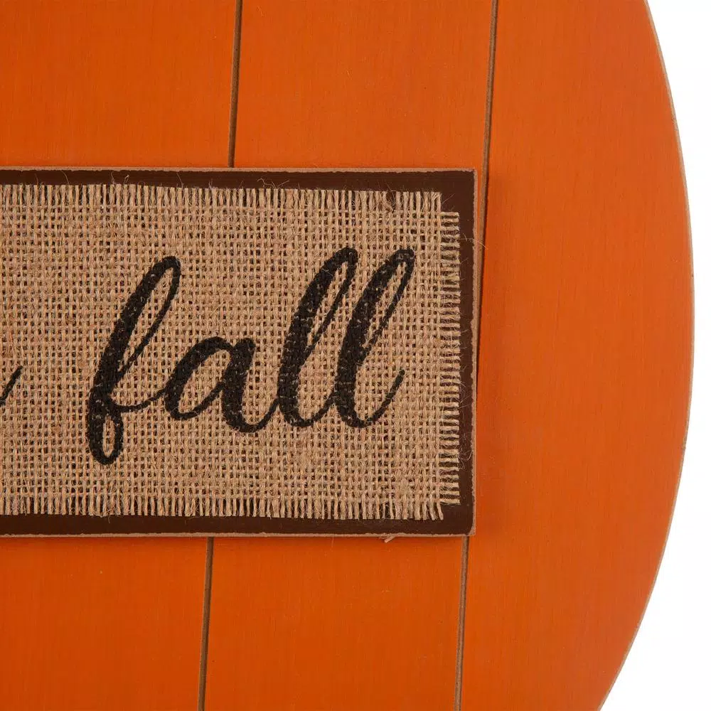 Glitzhome 20.28 in. Wooden Fall Pumpkin Decor with Floral Accents - Standing or Hanging