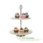 Mind Reader White 2-Tier Marble Pastry Stand, Elegant Cupcake Display Holder & Tiered Dessert Serving Tray thumbnail 4