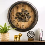 Glitzhome 27.76 in. Vintage Industrial Oversized Wall Clock with Moving Gears and Roman Numerals thumbnail 7