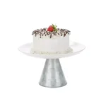 Mind Reader The Mind Reader Silver Ceramic & Galvanized Iron Cake Stand, Dessert & Cupcake Display Tray thumbnail 1