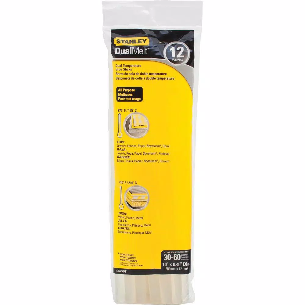Stanley Dual Temperature Glue Sticks, 0.45 in. x 10 in., 12-Pack