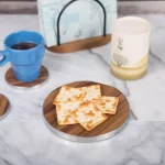 Creative Home 7" Round Fiberboard Trivet and Serving Board with Acacia Finish and Stainless Steel Trim thumbnail 2