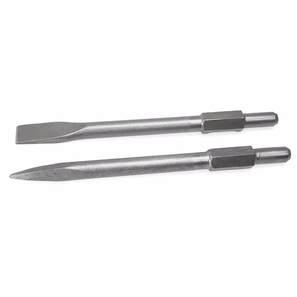 Stark 16 in. Flat and Point Chisel Set with 1-1/8 in. Hex Shank for Demolition Jack Hammers, 2-Piece