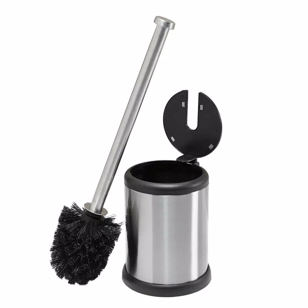 Bath Bliss Stainless Steel Toilet Brush and Holder Set with Self-Closing Lid