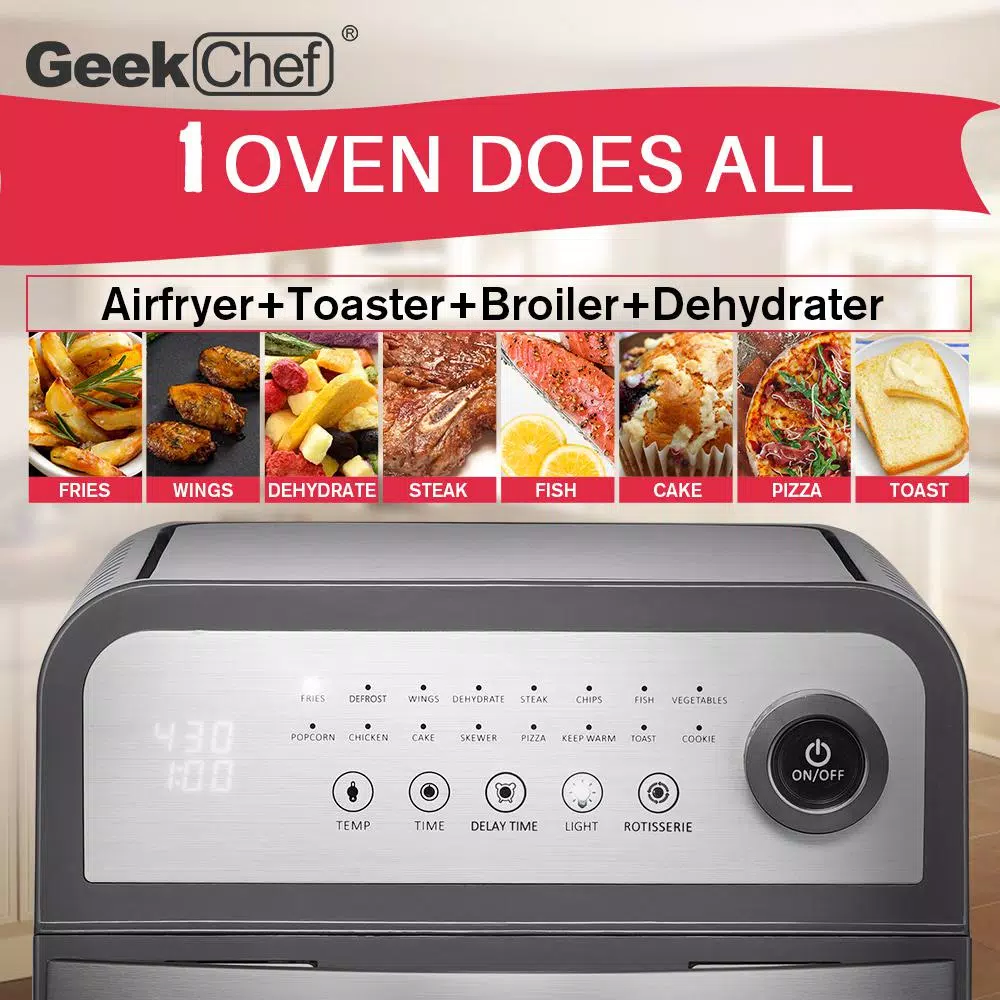 Boyel Living Geek Chef 13 Qt. Stainless Steel Air Fryer Oven with Rotisserie, Dehydrator & 8-Piece Accessory Kit
