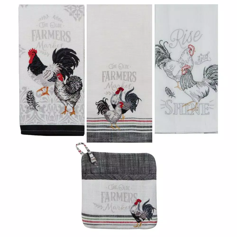 Kay Dee Farmers Market Cotton Multi Kitchen Textiles Set - 4 Piece Rooster Farmhouse Collection