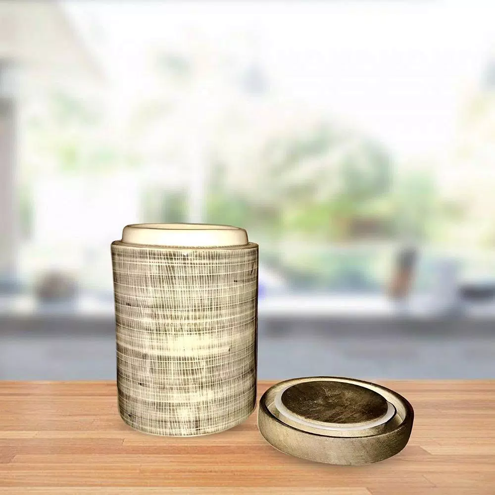Kauri Design Ceramic Vintage Cookie Jar with Mango Wood Lid, Tan and Brown Boho Design