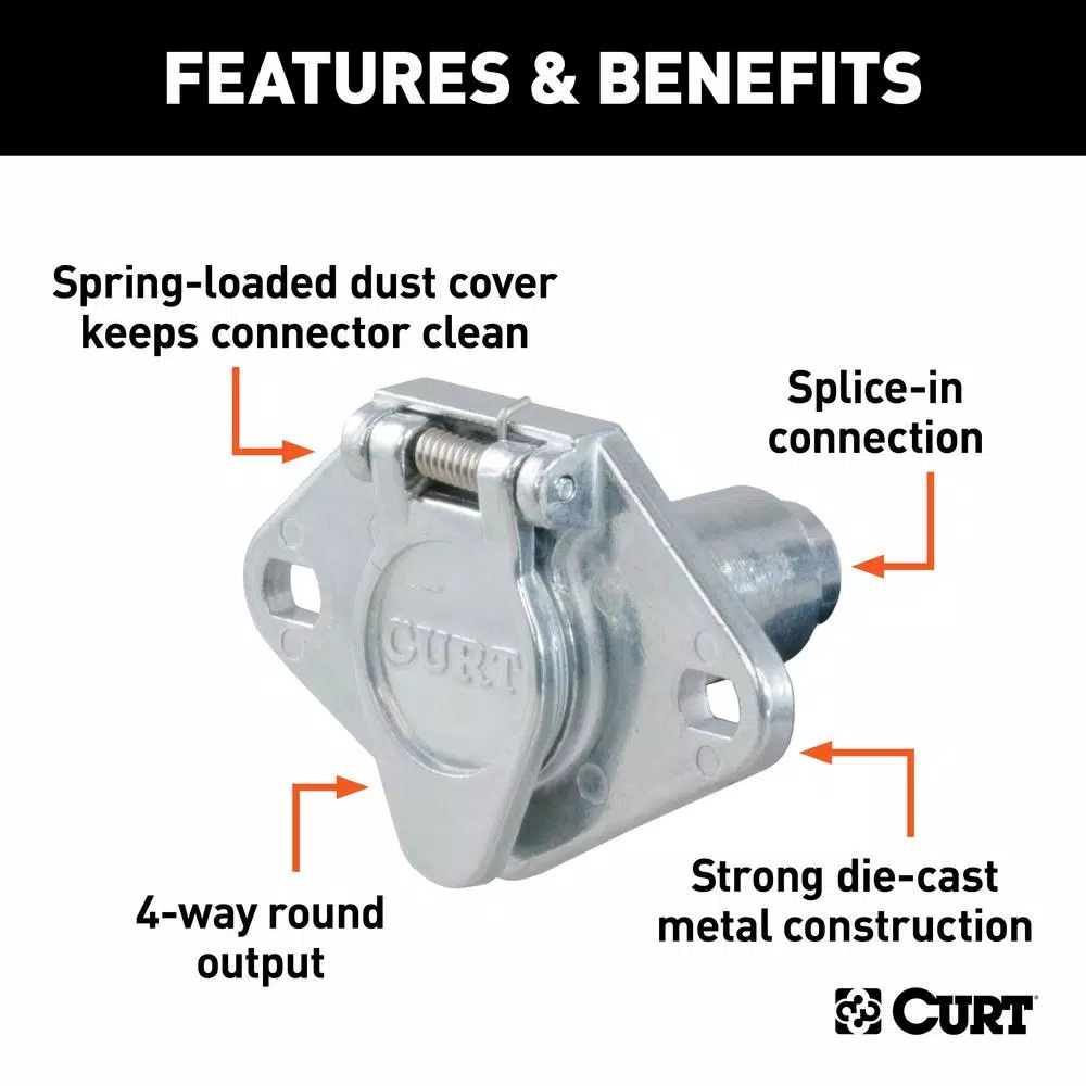 CURT 4-Way Round Trailer Connector Socket - Vehicle Side Female End
