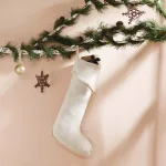 VHC Brands 20 in. Nowell Farmhouse Creme Burlap Christmas Stocking with Silver Metallic Whip Stitching thumbnail 2