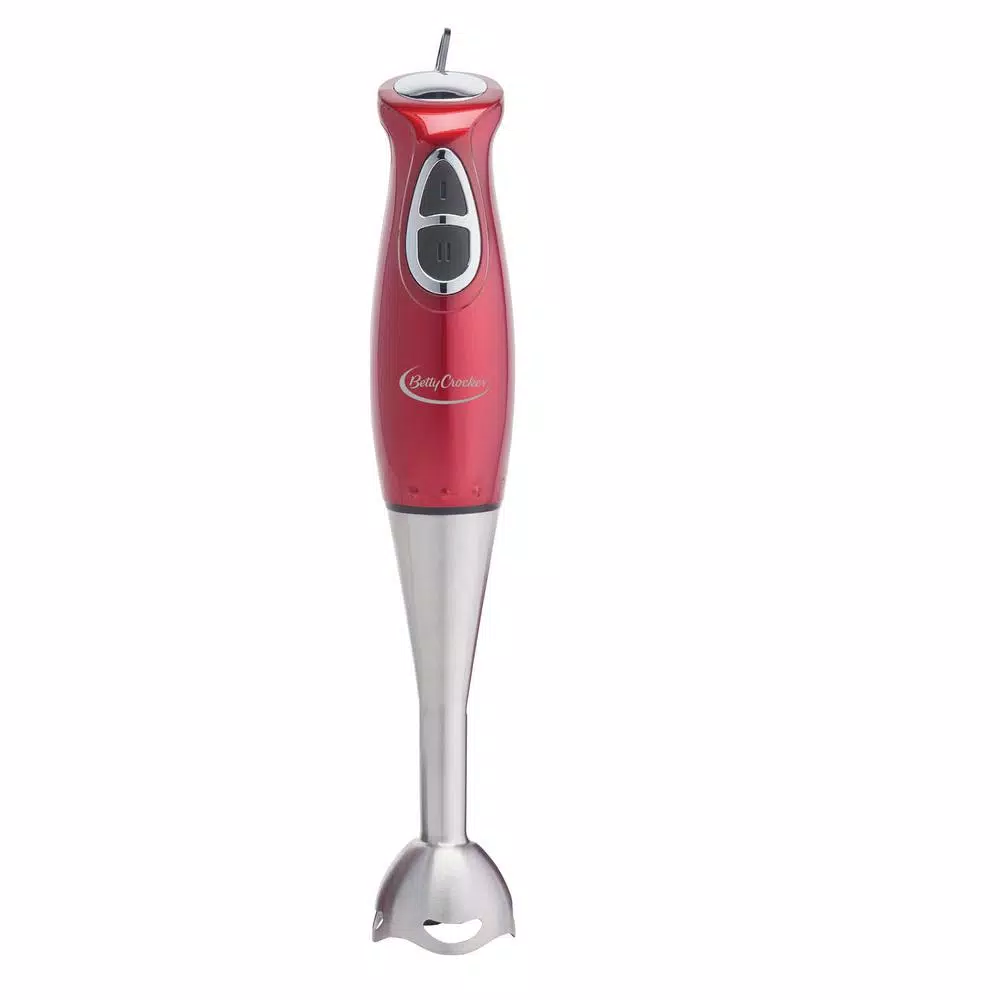 Betty Crocker 2-Speed Immersion Blender with Mixing Beaker and Lid, Red