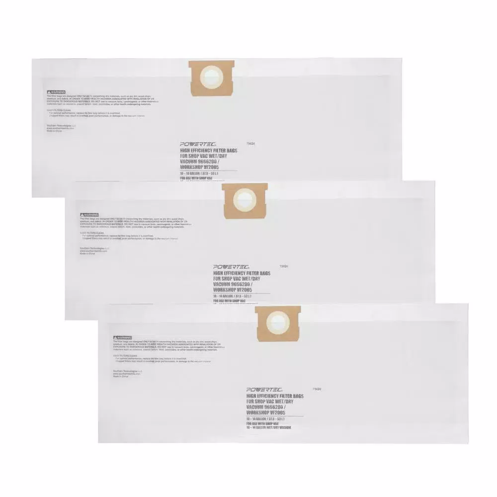 POWERTEC High Efficiency Replacement Filter Bags for Shop-Vac 10-14 Gal. (9066200, VF2005) - 3 Pack