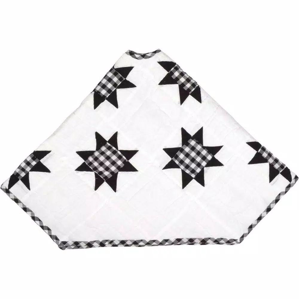 VHC Brands Emmie 48 in. Black and White Patchwork Christmas Tree Skirt, Hand-Quilted Cotton