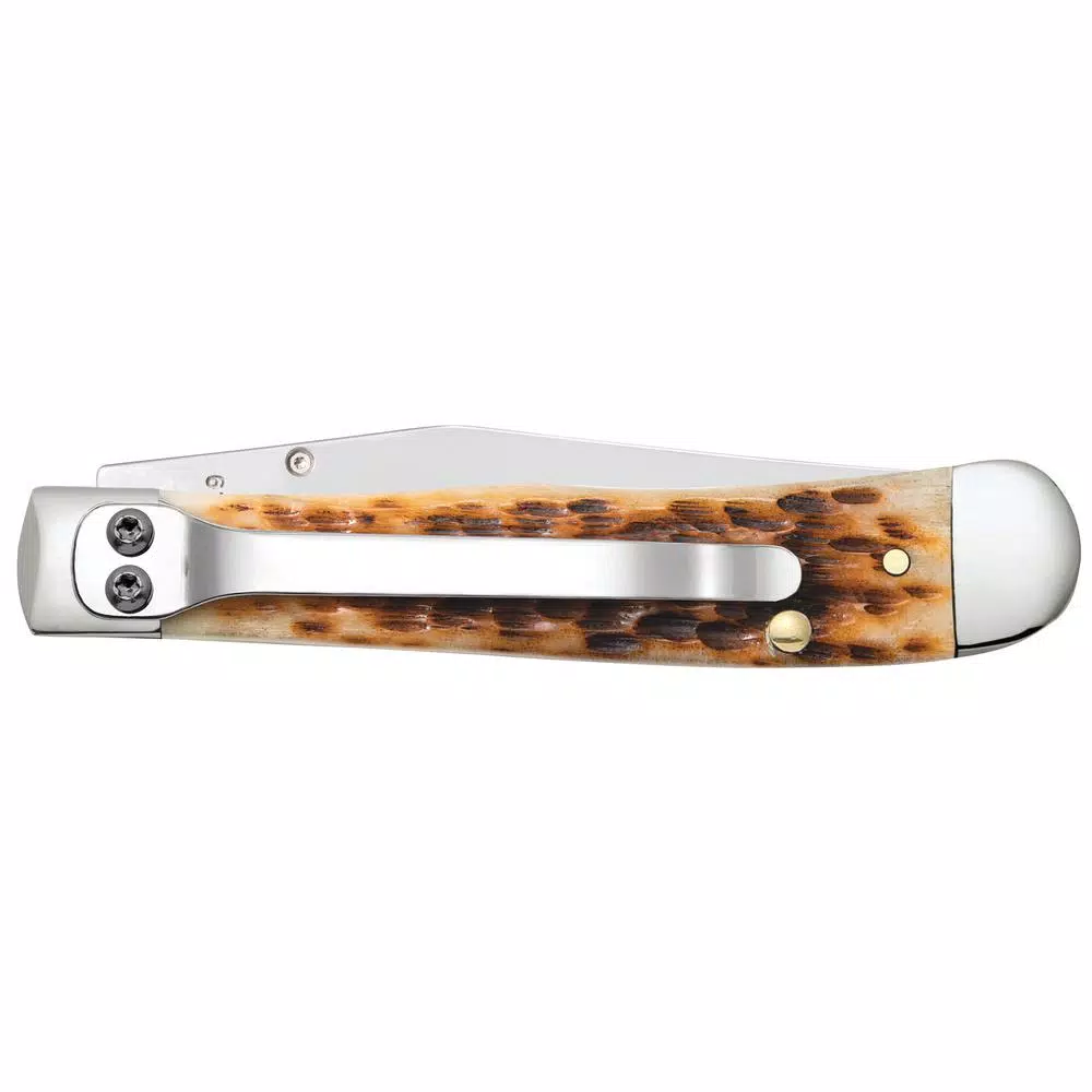 W.R. Case and Sons Cutlery Co. Case Kickstart Trapperlock Assisted Opening Pocket Knife - Amber Bone Peach Seed Jig