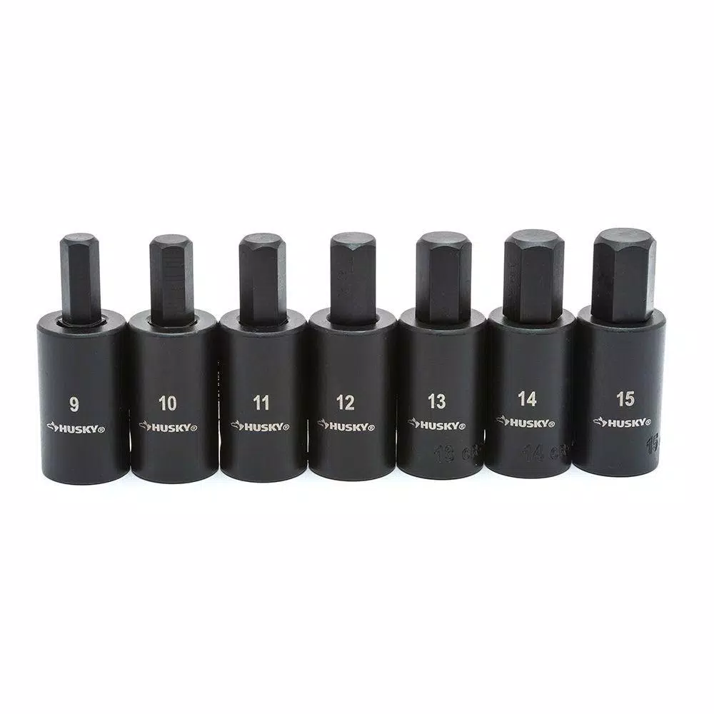 Husky 1/2 in. Drive Metric Hex Bit Impact Socket Set, 7-Piece