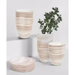 Unbranded Desert Sands Tapered Ceramic Table Vase, Beige Neutral Striae Pattern, 14 in. thumbnail 4