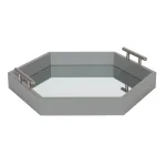 Kate and Laurel Lipton Gray Hexagon Decorative Tray with Mirrored Base and Polished Metal Handles thumbnail 1
