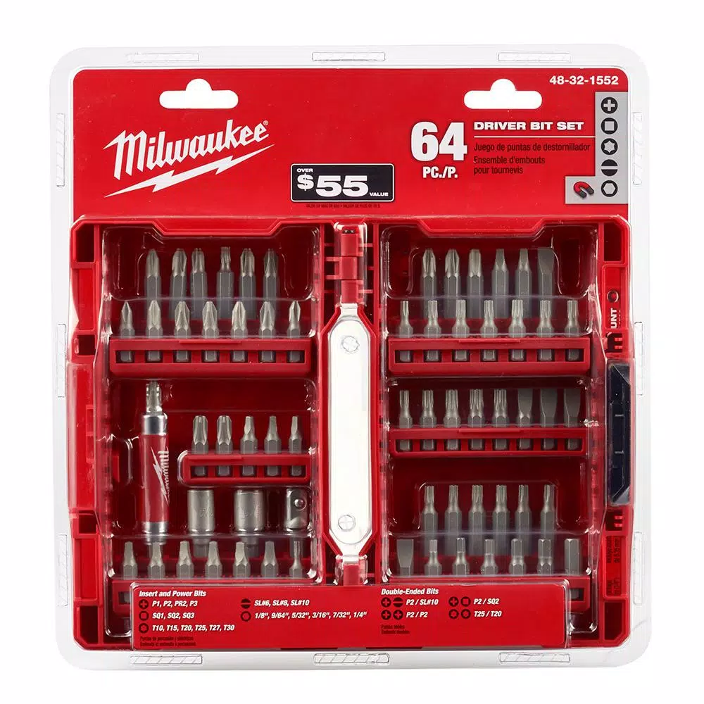 Milwaukee 64-Piece S2 Steel Driver Bit Set with Magnetic Nut Drivers