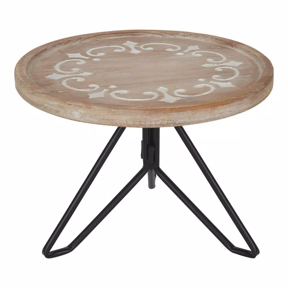 Kate and Laurel Sherald 11 in. White Round Wood Pedestal Tray with Metal Stand