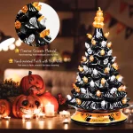 Costway 15 in. Black Ceramic Hand-Painted Halloween Tree with LED Lights and Pumpkin Top thumbnail 4