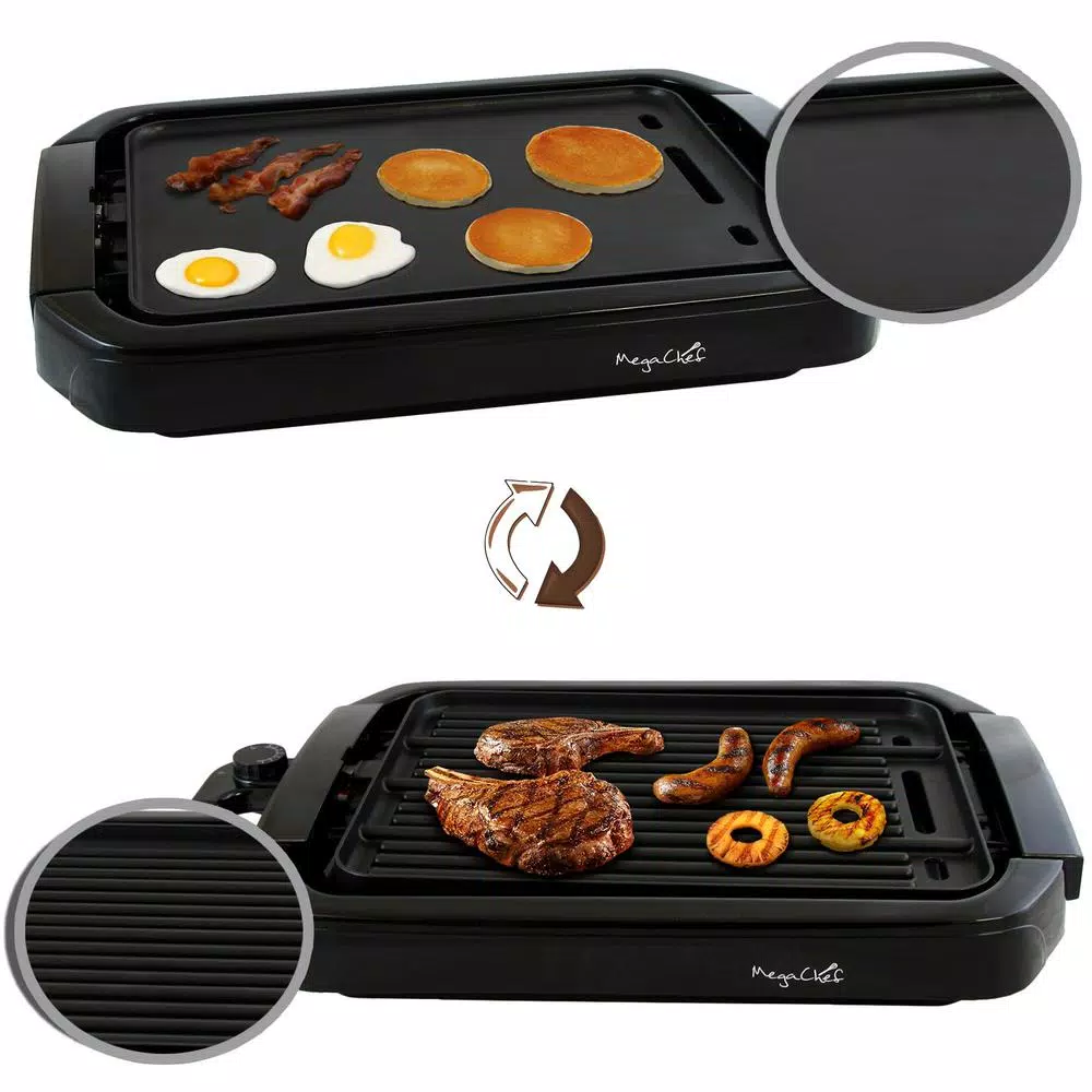 MegaChef 165 sq. in. Reversible Indoor Grill and Griddle, 1200W, Black