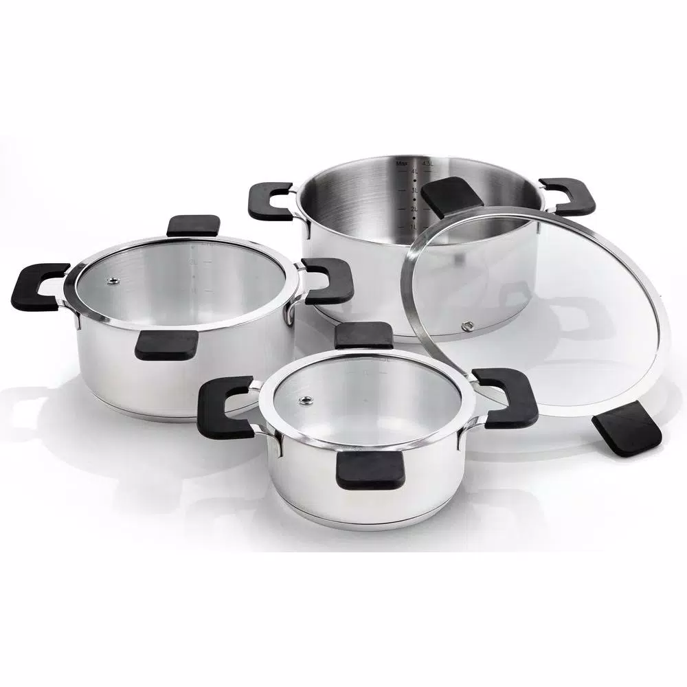 Ozeri 6-Piece Stainless Steel Induction Cookware Set with Patent-Pending Hands-Free Straining Glass Lids