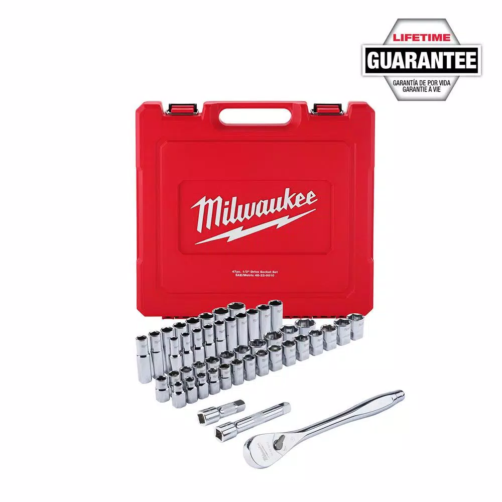 Milwaukee 62-Piece 1/2 in. Drive SAE/Metric Ratchet, Socket, and Ratcheting Wrench Set