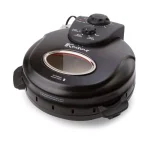 Euro Cuisine 12 in. Black Electric Pizza Maker with Rotating Tray and Lid thumbnail 1