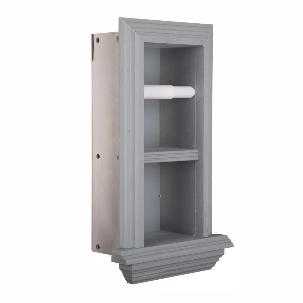 Unbranded Newton Recessed Toilet Paper Holder with Ledge Frame, Solid Pine, Gray
