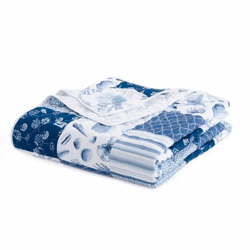 Donna Sharp Watercolor Shells Blue Microfiber Reversible Throw Blanket