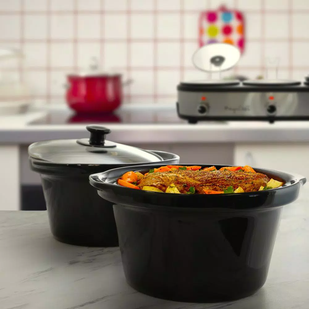 MegaChef 7.5 Qt. Stainless Steel Slow Cooker & Buffet Server with 3 Ceramic Crocks