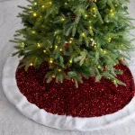 Glitzhome 48 in. Red Sequin Christmas Tree Skirt with White Faux Fur Cuff and Velvet Ropes thumbnail 5