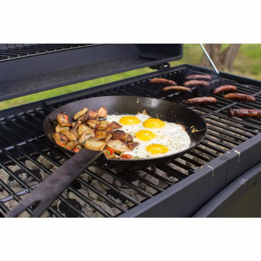 Lodge 12 in. Carbon Steel Skillet, Seasoned Black Heavy Duty Pan