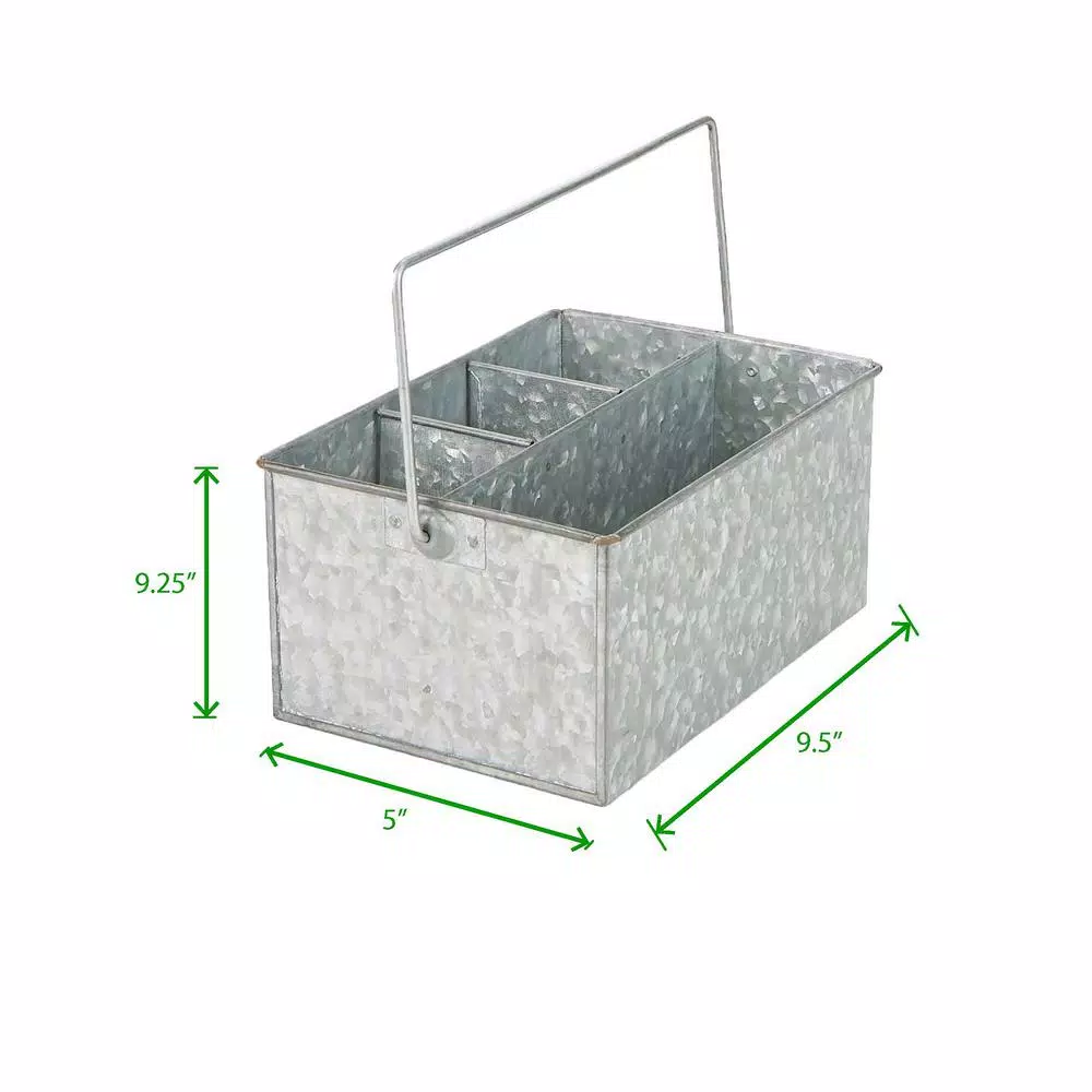Mind Reader Silver Galvanized Steel Utensil Caddy - 3 Compartment Flatware & Condiment Organizer