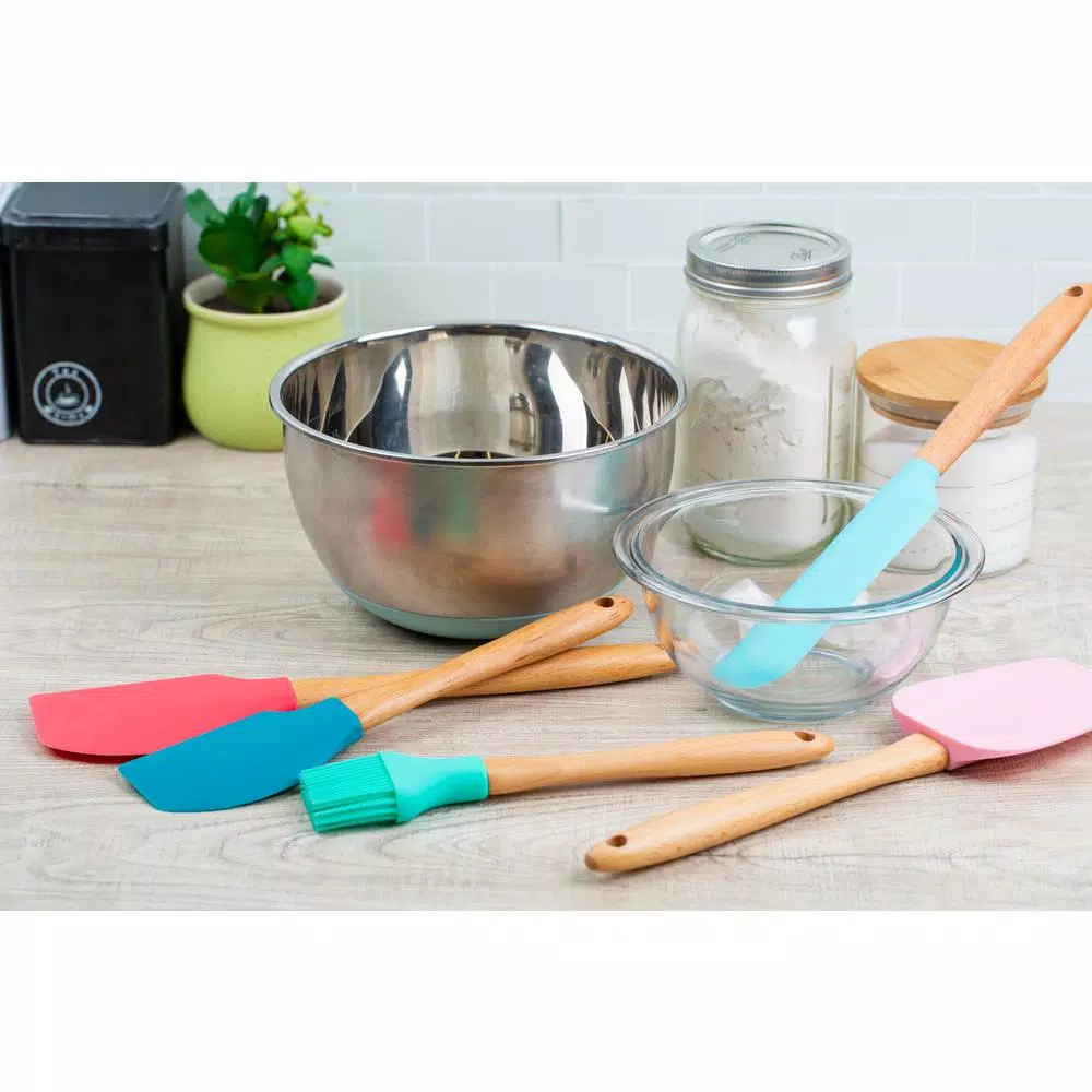 Core Kitchen Nostalgia 5-Piece Jumbo Beechwood and Silicone Utensil Set