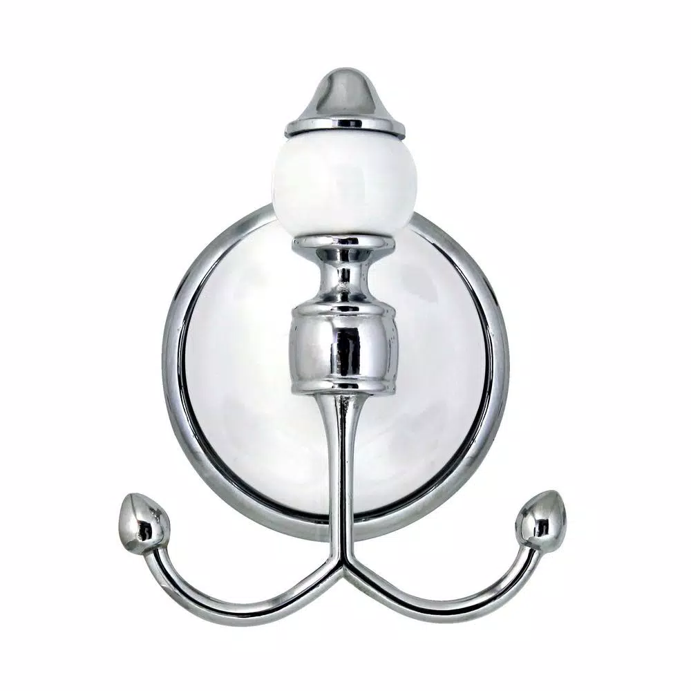 MODONA ARORA Double Robe and Towel Hook - White Porcelain and Polished Chrome