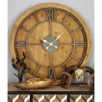 LITTON LANE 40 in. Rustic Round Cypress Wood Wall Clock with Roman Numerals thumbnail 6