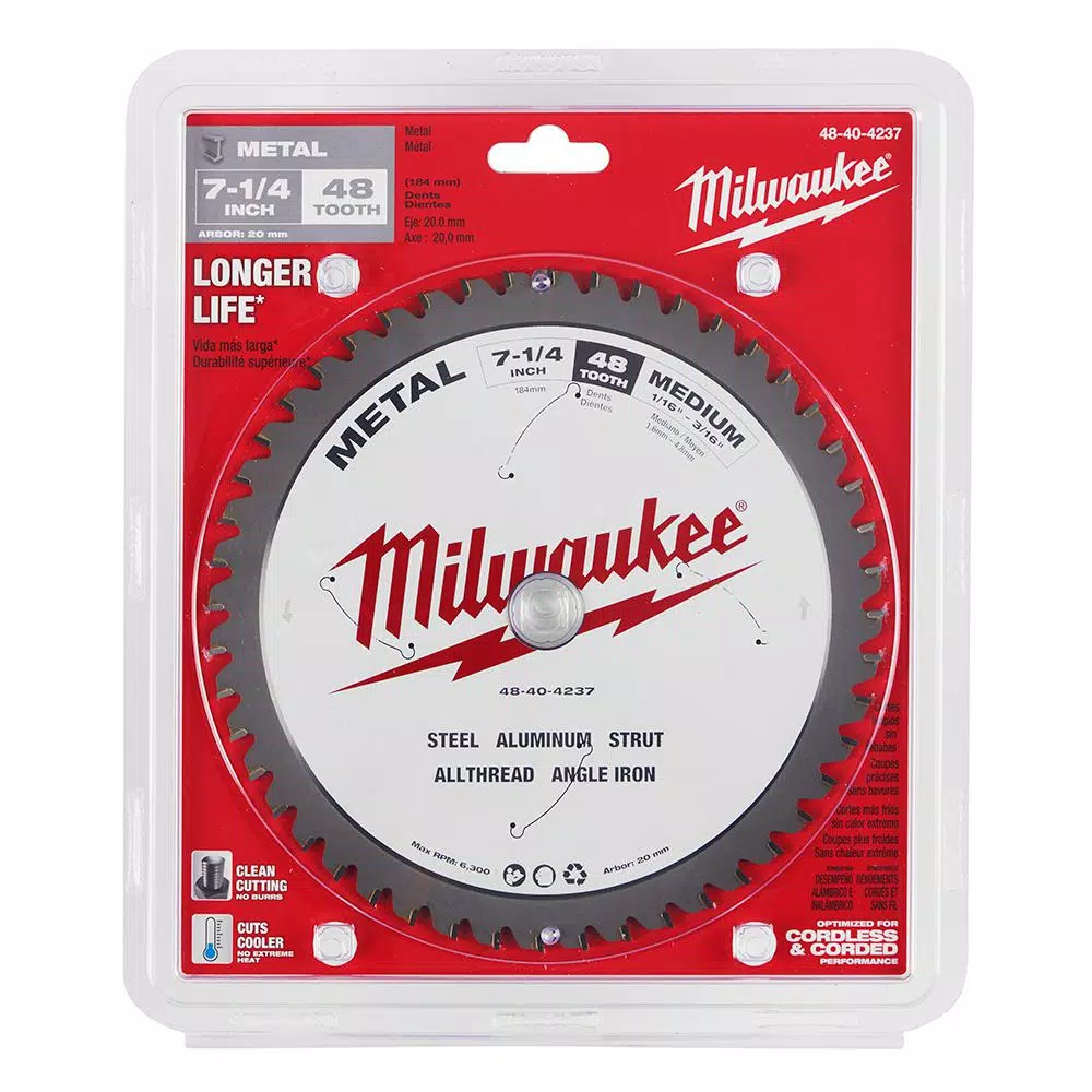 Milwaukee 7-1/4 in. 48T Carbide Metal Cutting Circular Saw Blade