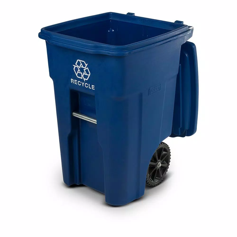 Toter 48 Gallon Blue Rollout Recycling Container with Attached Hinged Lid