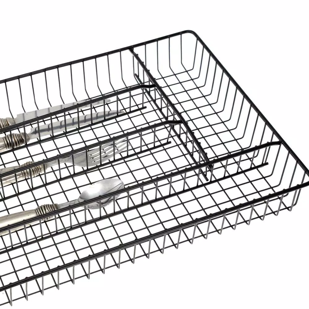Creative Home Black Powder Coated Iron 5-Compartment Cutlery Tray & Utensil Organizer, Large